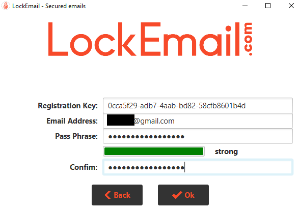 Activation form of a LockEmail account