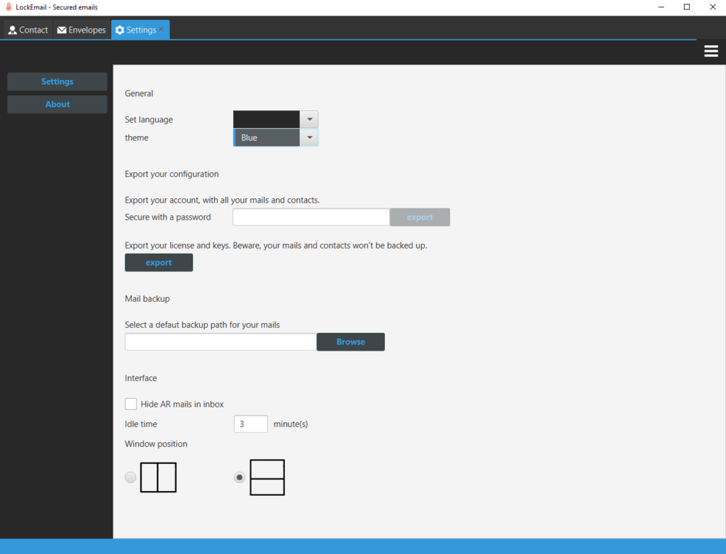 Screen cap of Lockemail's settings
